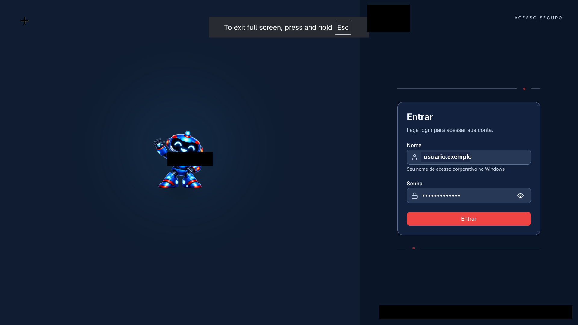 Tela de login com autenticação corporativa
